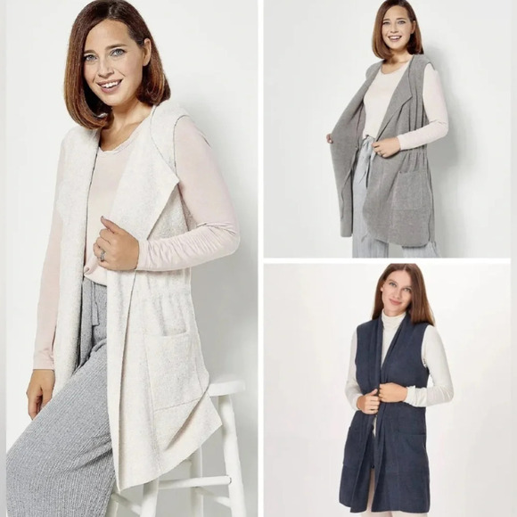 Barefoot Dreams CozyChic Ultra Lite Sleeveless Shawl Vest Relaxed Lagenlook Sml - Picture 3 of 11